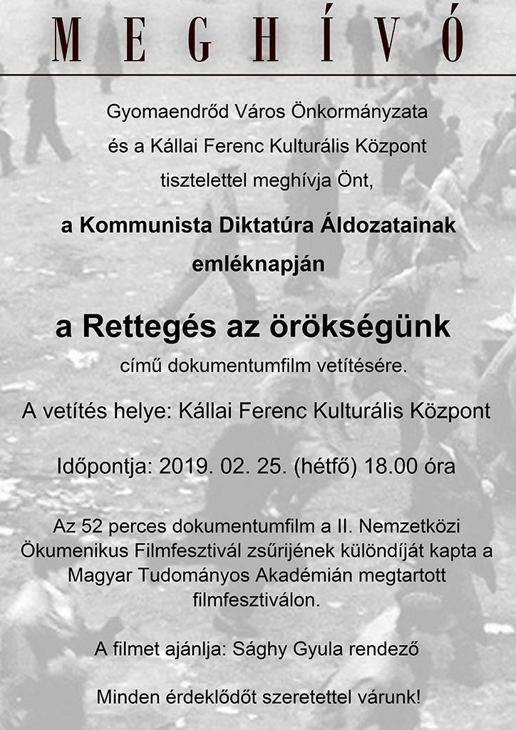 "Rettegés az örökségünk" című dokumentumfilm vetítés "Rettegés az örökségünk" című dokumentumfilm vetítés