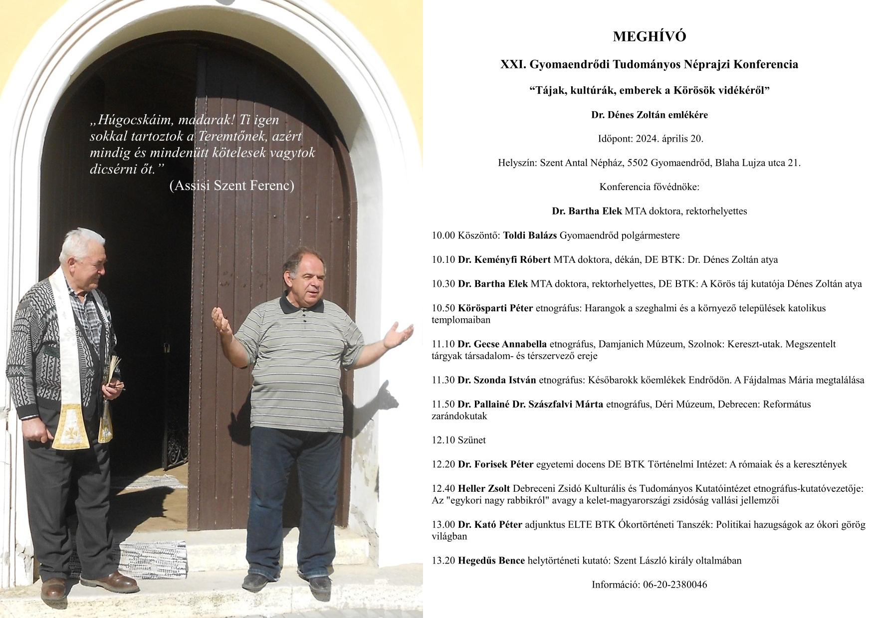 XXI. Gyomaendrődi Tudományos Néprajzi Konferencia “Tájak, kultúrák, emberek a Körösök vidékéről”