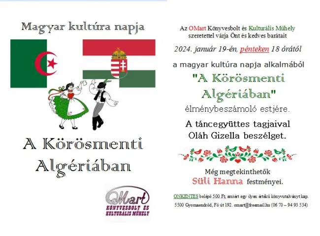 Magyar kultúra napja "A Körösmenti Algériában" élménybeszámoló estje
